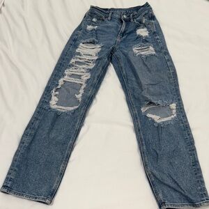 American Eagle Ripped Blue Mom Jeans